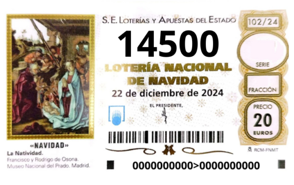 Décimo Lotería Navidad 2024 Granada 14500