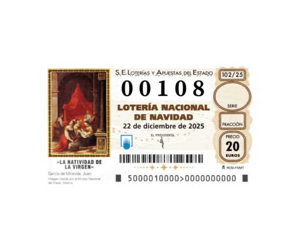 Décimo Lotería Navidad 2025 Granada 00108